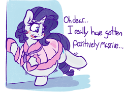 Size: 1281x945 | Tagged: safe, artist:graphenescloset, rarity, pony, unicorn, bathrobe, belly, blushing, clothes, female, mare, preggity, pregnant, robe, solo