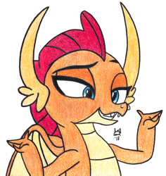 Size: 3930x4156 | Tagged: safe, artist:zachattackj, smolder, dragon, molt down, dragoness, female, simple background, solo, traditional art, white background, wrong color