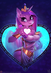 Size: 840x1200 | Tagged: safe, artist:atryl, princess cadance, alicorn, anthro, breasts, clothes, cute, cutedance, dress, female, heart, heart hands, looking at you, magic, nipple outline, princess cansdance, side slit, smiling, solo, valentine's day
