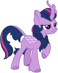 Size: 4096x5116 | Tagged: safe, artist:amarthgul, twilight sparkle, kirin, sounds of silence, absurd resolution, cloven hooves, female, kirin-ified, leonine tail, raised hoof, scrunchy face, simple background, solo, species swap, standing, transparent background, unamused, vector