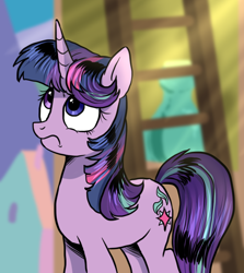 Size: 750x839 | Tagged: safe, artist:sunmoon14, starlight glimmer, pony, unicorn, a matter of principals, female, frown, heterochromia, i can't believe it's not idw, mare, not twilight sparkle, twilight wig, wig