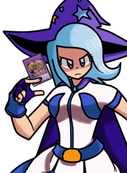 Size: 366x500 | Tagged: safe, artist:kurus22, artist:telseed, edit, trixie, human, card, card game, humanized, simple background, solo, white background, yu-gi-oh!