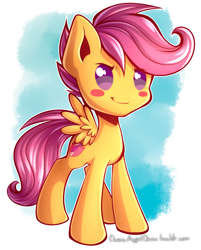 Size: 1605x2000 | Tagged: safe, artist:chaosangeldesu, scootaloo, pegasus, pony, cute, cutealoo, female, filly, foal, solo