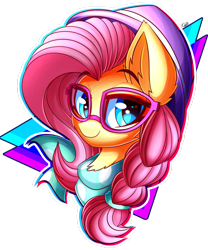 Size: 1024x1231 | Tagged: safe, artist:kaleido-art, fluttershy, pegasus, pony, fake it 'til you make it, alternate hairstyle, bust, ear fluff, female, hipstershy, mare, simple background, solo, transparent background
