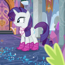Size: 508x509 | Tagged: safe, screencap, rarity, spike, dragon, pony, unicorn, the end in friend, animated, bandana, boots, bucking, clothes, cowboy boots, cropped, cute, daaaaaaaaaaaw, excited, female, glitter, glitter boots, grin, happy, hnnng, hoofy-kicks, horses doing horse things, laughing, male, mare, neckerchief, open mouth, piaffe, prancing, raised hoof, raised leg, rarara, raribetes, school of friendship, shoes, silly, smiling, solo focus, sparkles, trotting, trotting in place, weapons-grade cute, winged spike