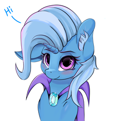 Size: 4096x4096 | Tagged: safe, artist:xxpaw2001xx, trixie, pony, unicorn, absurd resolution, blushing, bust, cute, diatrixes, ear fluff, female, hi, looking at you, mare, simple background, solo, white background