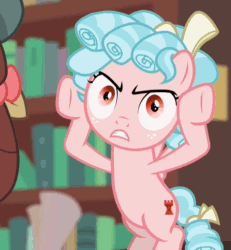Size: 1000x1080 | Tagged: safe, screencap, cozy glow, yona, pegasus, pony, what lies beneath, animated, cozy glow is best facemaker, faic, female, filly, foal, mocking, solo focus