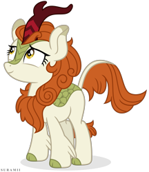 Size: 5543x6413 | Tagged: safe, artist:suramii, autumn blaze, kirin, sounds of silence, absurd resolution, awwtumn blaze, cloven hooves, cute, female, looking up, simple background, smiling, solo, transparent background, vector