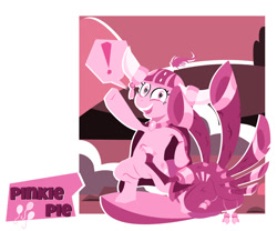 Size: 842x700 | Tagged: safe, artist:jodi sli, pinkie pie, earth pony, pony, yakity-sax, clothes, cutie mark, female, helmet, honorary yak horns, horned helmet, jewelry, looking at you, mare, necklace, open mouth, raised hoof, rock, simple background, smiling, solo, viking helmet, wide eyes, yovidaphone