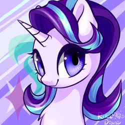 Size: 624x624 | Tagged: safe, artist:rikadiane, starlight glimmer, pony, unicorn, bust, cute, cutie mark background, female, glimmerbetes, looking at you, mare, solo