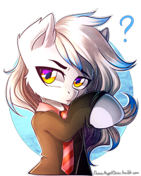 Size: 2000x2500 | Tagged: safe, artist:chaosangeldesu, oc, oc only, oc:silvermane, pony, clothes, commission, long hair, male, necktie, question mark, simple background, solo, stallion, transparent background