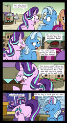 Size: 1916x3507 | Tagged: safe, artist:bobthedalek, starlight glimmer, trixie, pony, unicorn, road to friendship, argument, comic, eyes closed, female, food poisoning, magic, mare, plot, telekinesis, trixie's wagon, vomiting