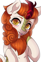 Size: 2000x3000 | Tagged: safe, artist:petergriffinschin, autumn blaze, kirin, sounds of silence, awwtumn blaze, blushing, chest fluff, cute, ear fluff, female, looking at you, simple background, solo, transparent background