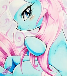 Size: 1814x2048 | Tagged: safe, artist:025aki, lotus blossom, earth pony, pony, bedroom eyes, blushing, female, looking at you, mare, smiling, solo, traditional art