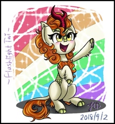 Size: 516x557 | Tagged: safe, artist:flashlighttwi, autumn blaze, kirin, sounds of silence, happy, smiling, solo