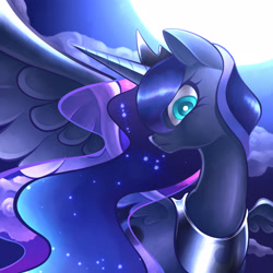 Size: 2500x2500 | Tagged: safe, artist:kaikoinu, princess luna, alicorn, pony, looking at you, pixiv, solo