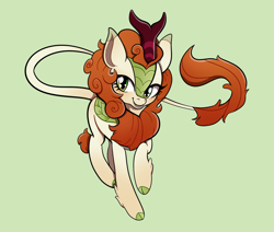 Size: 1280x1086 | Tagged: safe, artist:toxiccaves, autumn blaze, kirin, sounds of silence, awwtumn blaze, cute, female, green background, leonine tail, open mouth, simple background, solo