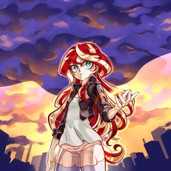 Size: 3000x3000 | Tagged: safe, artist:kaikoinu, sunset shimmer, equestria girls, clothes, female, pants, pixiv, solo, wings, wip