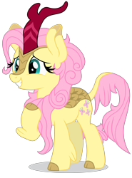 Size: 5229x7071 | Tagged: safe, artist:dragonchaser123, fluttershy, kirin, sounds of silence, absurd resolution, cute, female, grin, kirin fluttershy, kirin-ified, leonine tail, mare, pointing at self, shyabetes, simple background, smiling, solo, species swap, transparent background