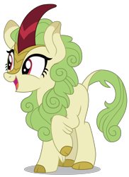 Size: 4653x6390 | Tagged: safe, artist:dragonchaser123, spring glow, kirin, sounds of silence, absurd resolution, background kirin, cloven hooves, cute, female, open mouth, raised hoof, simple background, solo, transparent background, vector