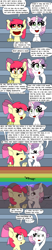 Size: 1000x4800 | Tagged: safe, artist:bjdazzle, apple bloom, sweetie belle, earth pony, pony, unicorn, the washouts (episode), banana, bananabloom, bleachers, blink and you'll miss it, comic, conversation, disappointed, discussion, dishonorapple, distracted, eating, excited, female, filly, food, food on face, heart eyes, hooves together, implied rainbow dash, implied scootaloo, looking up, name, oblivious, pondering, rainbow trail, season 8 homework assignment, smoke trail, squint, tree sap and pine needles, wingding eyes