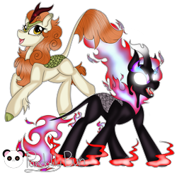 Size: 8080x8000 | Tagged: safe, artist:pandalilybun, autumn blaze, kirin, nirik, sounds of silence, absurd resolution, duality, signature, simple background, transparent background