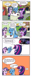 Size: 2788x6688 | Tagged: safe, artist:helsaabi, starlight glimmer, trixie, twilight sparkle, twilight sparkle (alicorn), alicorn, pony, unicorn, road to friendship, comic, female, mare, tent, tongue out