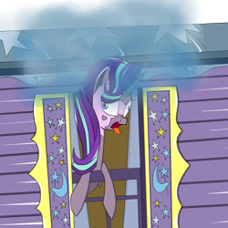 Size: 1500x1500 | Tagged: safe, artist:dualtry, starlight glimmer, pony, unicorn, road to friendship, coughing, derp, female, mare, open mouth, scene interpretation, smoke, smokelight glimmer, solo, soot, tongue out, trixie's wagon