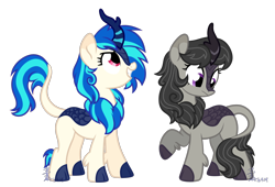 Size: 2500x1700 | Tagged: safe, artist:yaaaco, dj pon-3, octavia melody, vinyl scratch, kirin, pony, sounds of silence, cute, female, grin, kirin-ified, simple background, smiling, species swap, tavibetes, transparent background, vinylbetes, weapons-grade cute