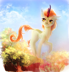 Size: 1600x1661 | Tagged: safe, artist:elzafox, autumn blaze, kirin, sounds of silence, female, raised hoof, solo