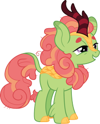 Size: 968x1200 | Tagged: safe, artist:cloudyglow, tree hugger, kirin, pony, sounds of silence, beanbrows, cloven hooves, colored hooves, cute, eyebrows, female, huggerbetes, kirin-ified, simple background, solo, species swap, transparent background