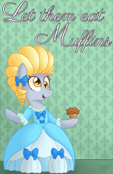 Size: 3300x5100 | Tagged: safe, artist:php92, derpy hooves, pegasus, pony, clothes, dress, female, let them eat cake, mare, marie antoinette, muffin, solo