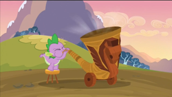 Size: 1280x720 | Tagged: safe, screencap, spike, dragon, hurricane fluttershy, alpine horn, horn, solo