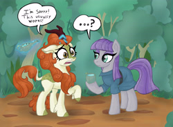 Size: 4737x3480 | Tagged: safe, artist:supersheep64, autumn blaze, maud pie, earth pony, kirin, pony, sounds of silence, ..., dialogue, duo, female, funny, mare, raised hoof, silence