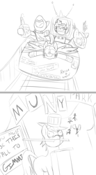 Size: 800x1446 | Tagged: safe, artist:thatdarnpony, oc, oc only, fallout equestria, alcohol, amusement park, monochrome, muny, raider