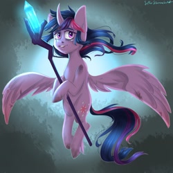 Size: 2160x2160 | Tagged: safe, artist:silbersternenlicht, twilight sparkle, twilight sparkle (alicorn), alicorn, pony, my little pony: the movie, female, mare, scene interpretation, scepter, solo, staff, staff of sacanas