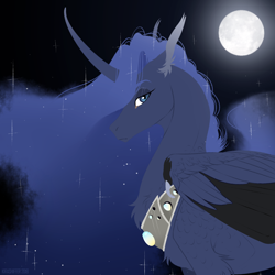 Size: 1200x1200 | Tagged: safe, artist:dementra369, princess luna, alicorn, pony, curved horn, female, horn, mare, nightmare luna, solo