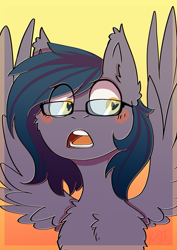 Size: 2150x3035 | Tagged: safe, artist:shiro-roo, oc, oc only, oc:mr centauri, pegasus, pony, blushing, bust, chest fluff, female, glasses, heart eyes, mare, open mouth, portrait, solo, wingding eyes