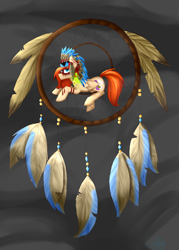 Size: 2500x3500 | Tagged: safe, artist:rskyfly, oc, oc only, pegasus, pony, dreamcatcher, headdress, male, native american, solo, stallion