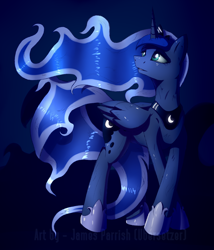 Size: 1708x2000 | Tagged: safe, artist:quefortia, princess luna, alicorn, pony, female, looking back, mare, solo