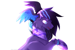 Size: 3000x2000 | Tagged: safe, artist:topolok, oc, oc only, original species, pony, bust, eye scar, frown, portrait, raised hoof, scar, simple background, solo, white background, wing ears