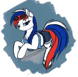 Size: 640x635 | Tagged: safe, artist:lightly-san, oc, oc only, oc:marussia, pony, braid, clothes, daisy dukes, denim shorts, nation ponies, ponified, russia, shorts, solo