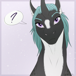 Size: 2100x2100 | Tagged: safe, artist:dementra369, oc, oc only, pony, unicorn, bust, looking at you, male, portrait, question mark, solo, speech bubble, stallion