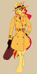 Size: 1024x2048 | Tagged: safe, artist:gasmaskfox, sunset shimmer, anthro, unguligrade anthro, unicorn, clothes, female, gloves, solo, trenchcoat