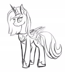 Size: 1843x2048 | Tagged: source needed, safe, artist:apostolllll, princess luna, alicorn, pony, crown, female, mare, monochrome, peytral, regalia, s1 luna, sketch, solo