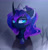 Size: 2000x2088 | Tagged: safe, artist:magnaluna, princess luna, alicorn, pony, alternate hairstyle, bust, cheek fluff, chest fluff, cloak, clothes, crown, curved horn, deadpan, ear fluff, ethereal mane, female, fog, galaxy mane, gray background, horn, jewelry, lidded eyes, looking at you, mare, neck fluff, portrait, regalia, simple background, slit eyes, solo, wingding eyes