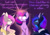 Size: 2800x1979 | Tagged: safe, artist:magnaluna, princess celestia, princess luna, twilight sparkle, alicorn, pony, bipedal, chest fluff, constellation, curved horn, dialogue, ear fluff, ethereal mane, eyes closed, fluffy, frown, galaxy mane, glowing eyes, glowing horn, gritted teeth, horn, magic, neck fluff, open mouth, royal sisters, seizure, simple background, smiling, student, teacher, teacher and student, trio, wide eyes, wing fluff