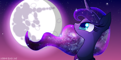 Size: 1400x700 | Tagged: safe, artist:lennonblack, princess luna, alicorn, pony, female, full moon, looking up, mare, mare in the moon, moon
