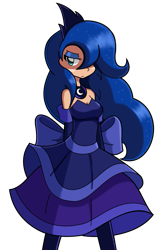 Size: 631x1000 | Tagged: safe, artist:kurus22, princess luna, human, clothes, crown, dress, human coloration, humanized, jewelry, looking at you, regalia, simple background, solo, transparent background