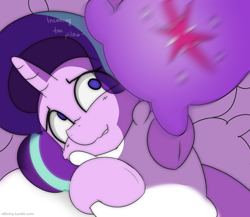 Size: 2300x2000 | Tagged: safe, artist:n0nnny, starlight glimmer, pony, unicorn, dialogue, female, mare, misleading thumbnail, pillow, pillow fight, sleeping, solo, wide eyes